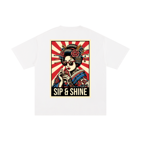 T-shirt Loose Fit “Sip & Shine” – White / Black